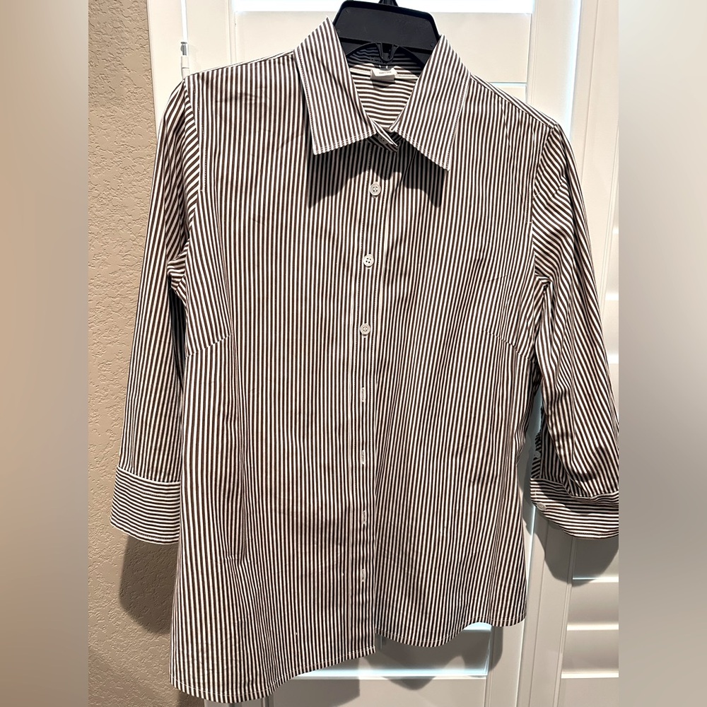 JCrew Brown and White Striped 3/4 Sleeve